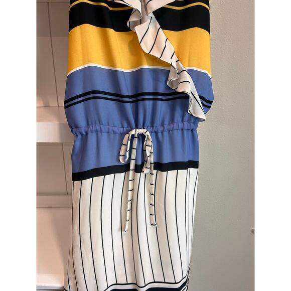 Amissima Striped Ruffle Maxi Dress Multicolor Sleeveless Drawstring Waist Sz 14 - Picture 4 of 8